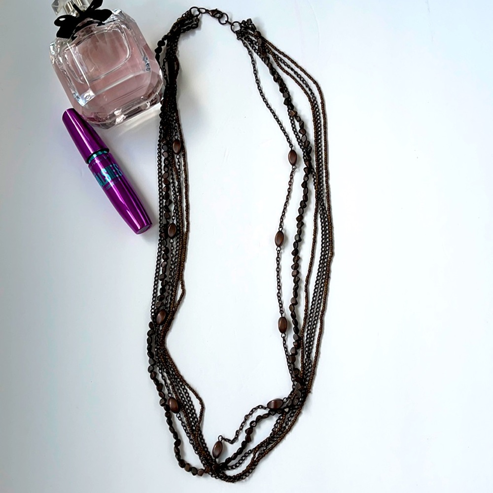 Beads and chain brown multilayered necklace